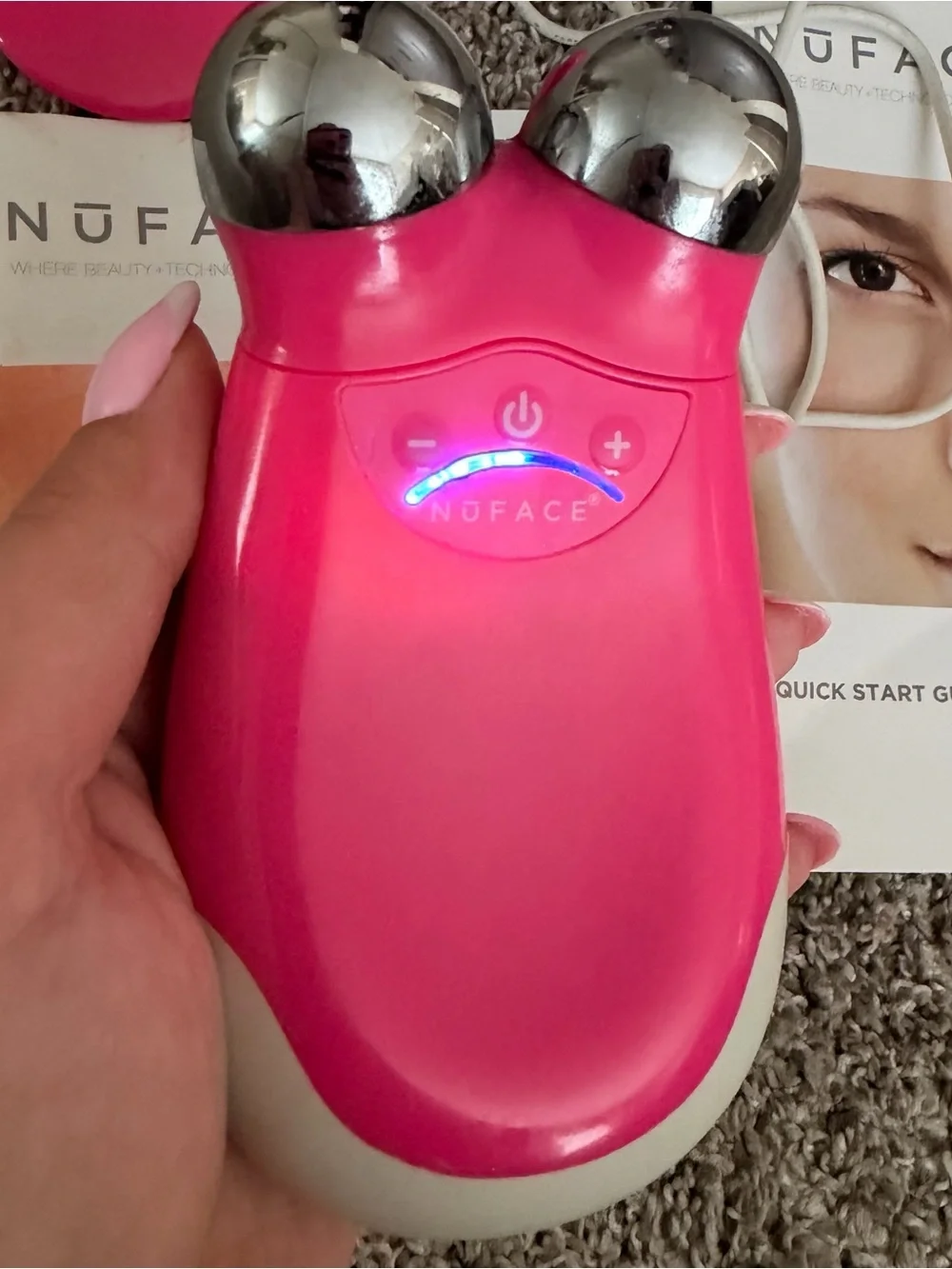 NuFACE Trinity Pink Facial Toning Device w/ Charging Stand, Adapter, Manuals